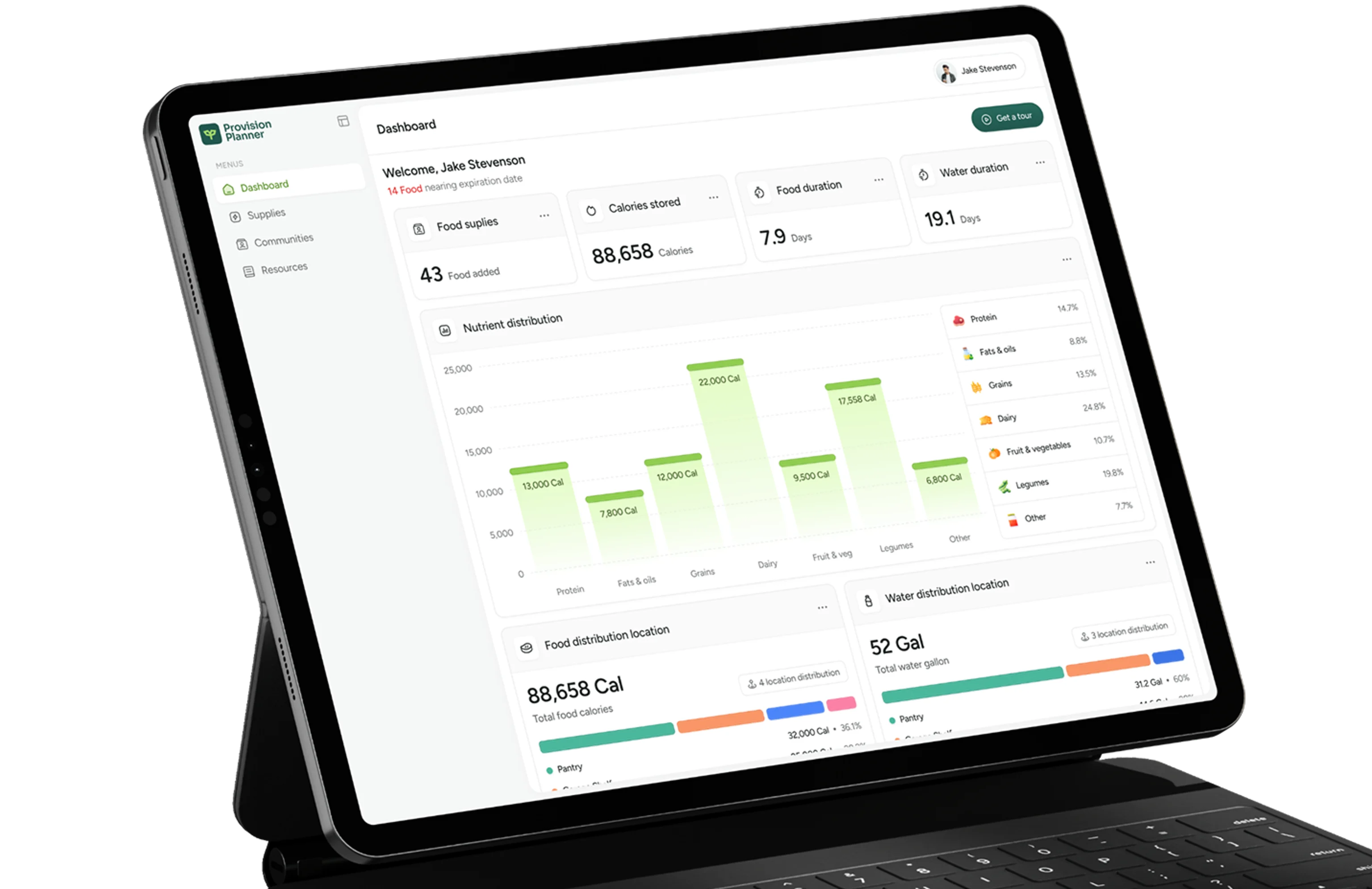 Provision Planner running on a Windows tablet